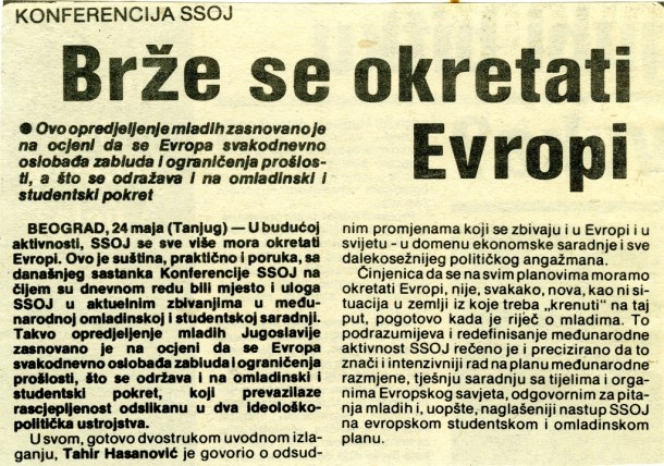 Govor Tahira Hasanovića na konferenciji SSOJ, 1989. godina Govor na konferenciji SSOJ, 1989. godina
