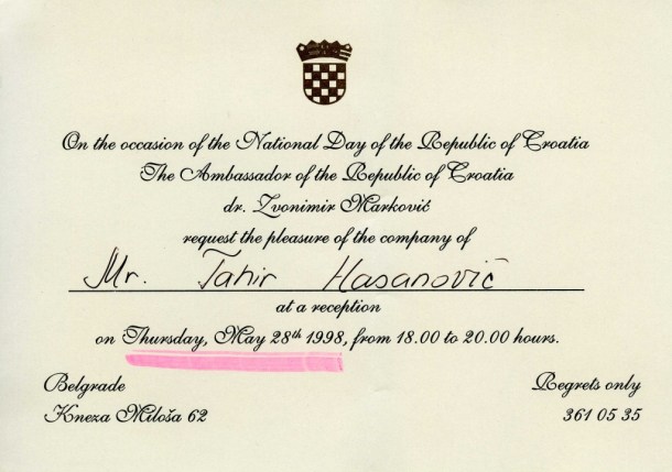 Jedan dan u životu, prijem u ambasadi Hrvatske