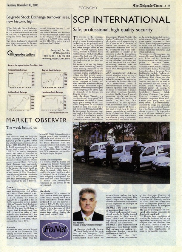 The Belgrade Times, tekst o SCP International